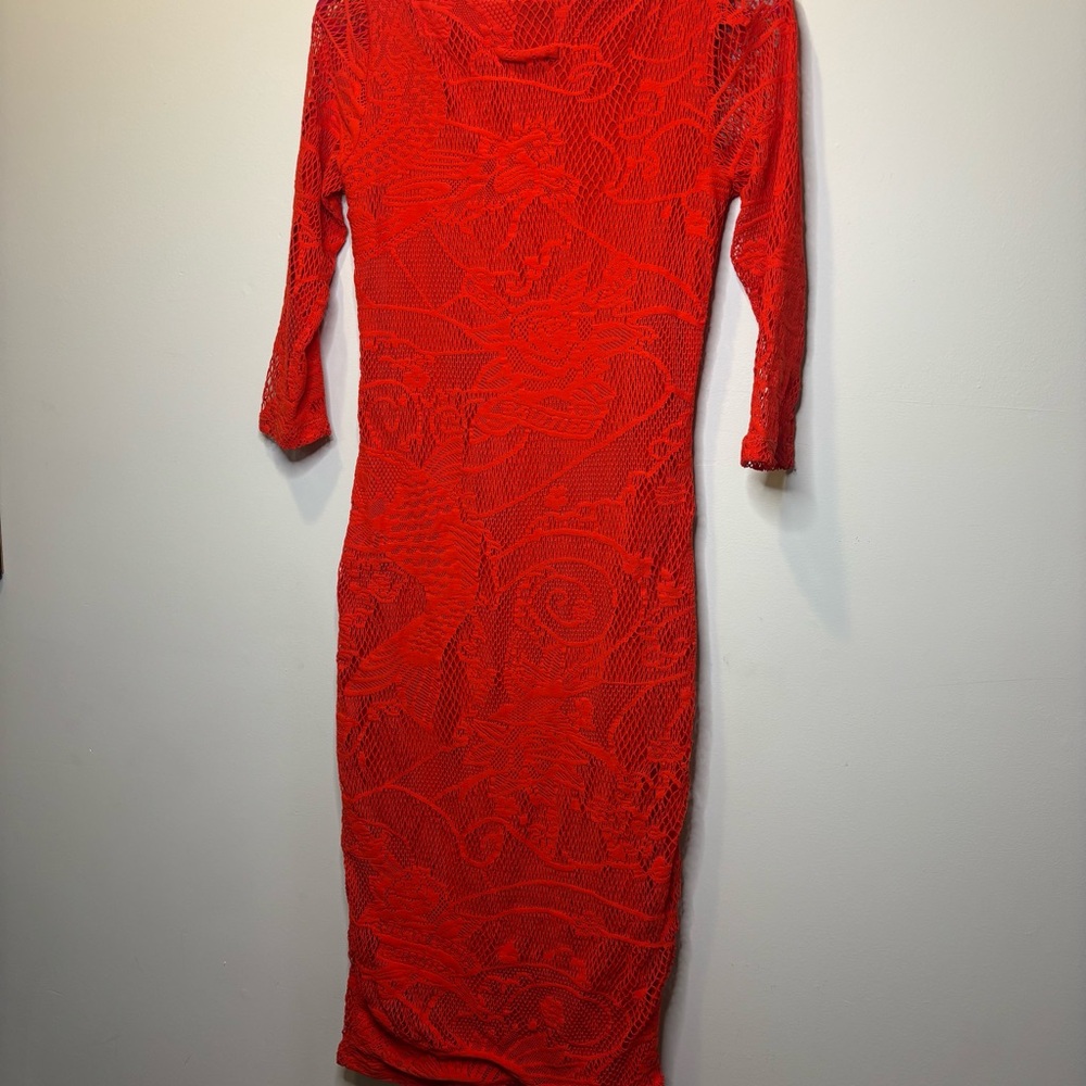 Vintage Jean Paul Gaultier Soleil Red Lace Dress size large - Picture 8 of 10
